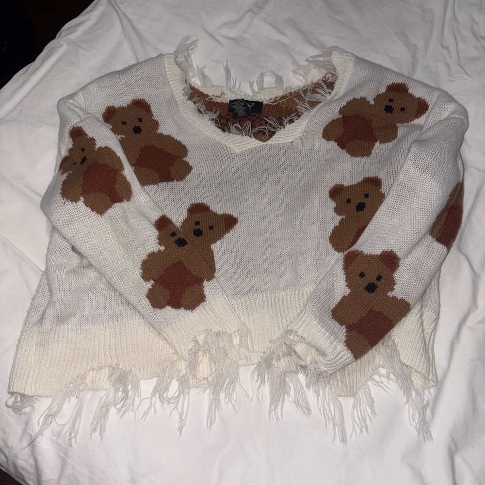 Cozy White Sweater with Bear Design